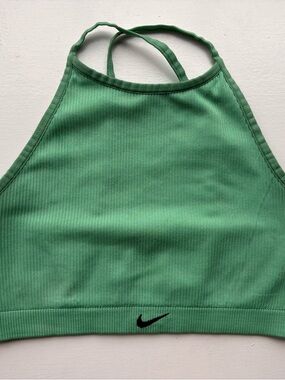Nike Green Ribbed Halter Crop Top with Black Swoosh